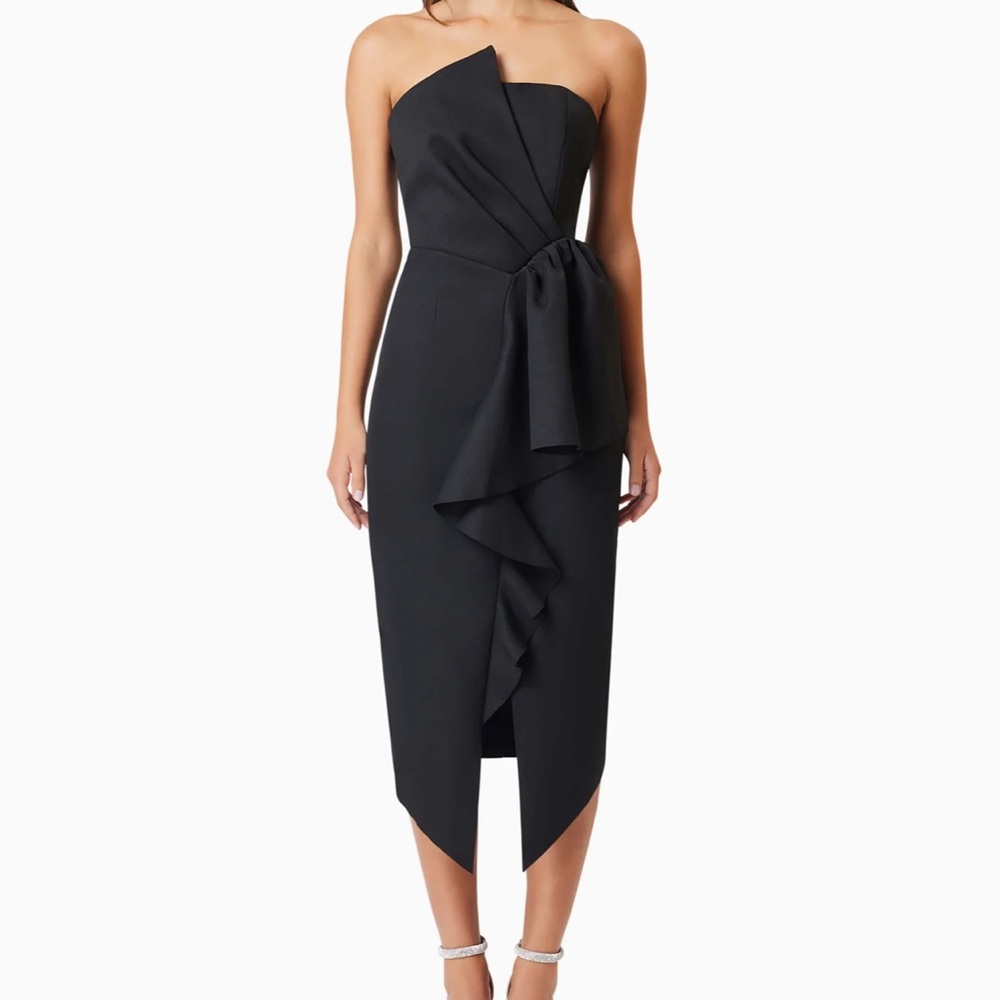 Elliatt Reception Midi - Elegant Black Strapless Dress